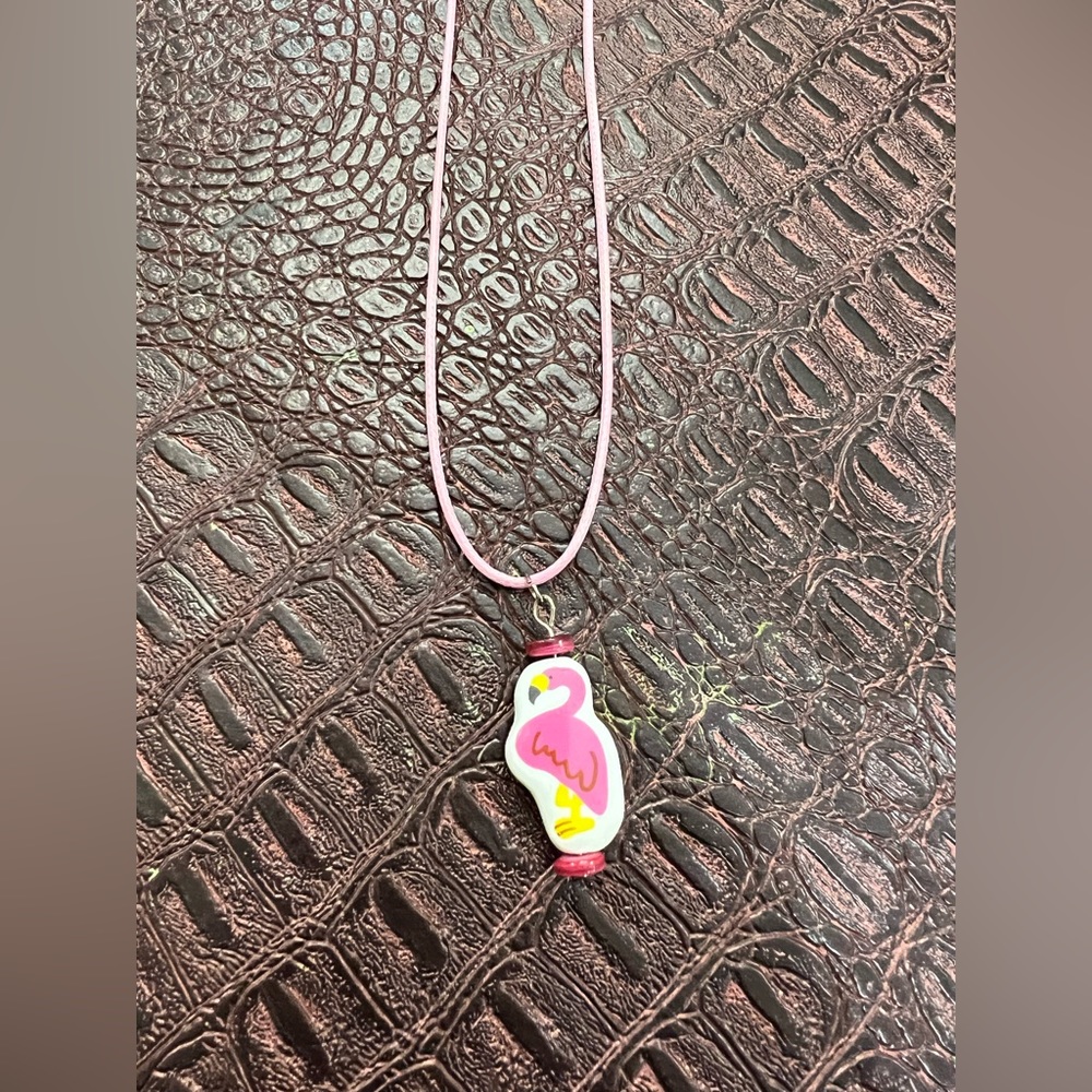 LN flamingo kids necklace , pink cord girls